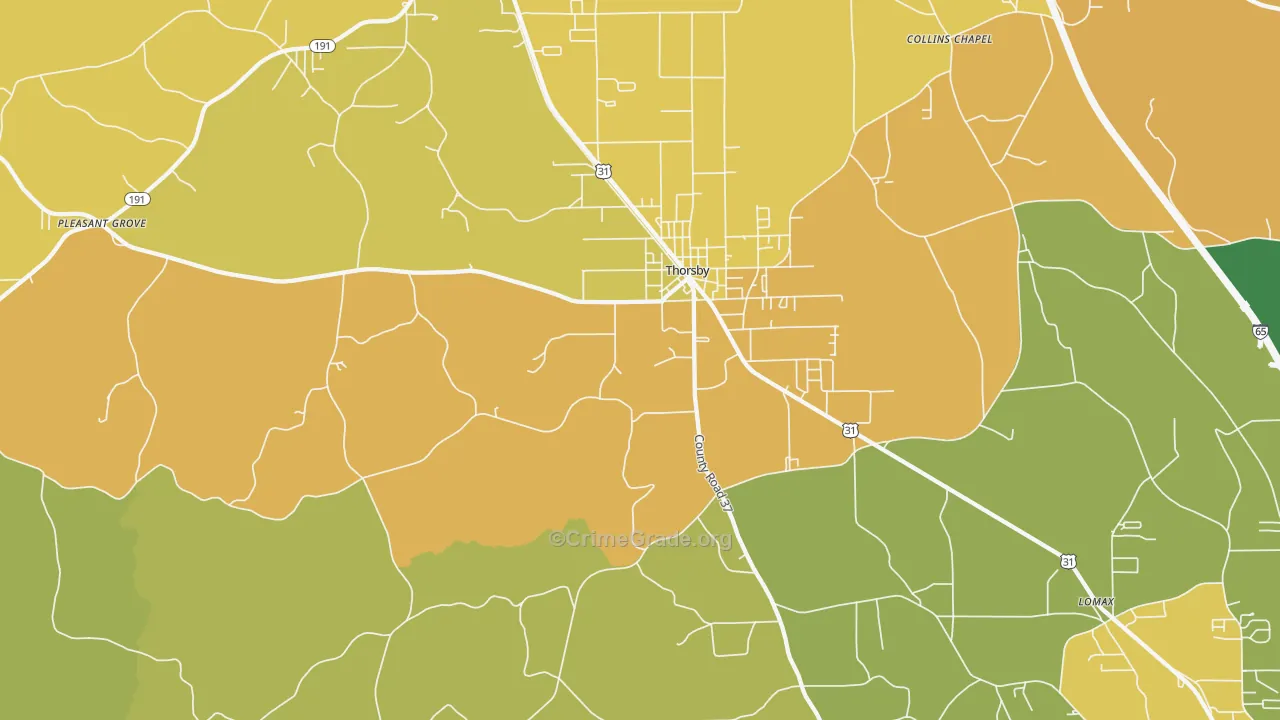Thorsby, AL Map of Vehicle Theft Rates