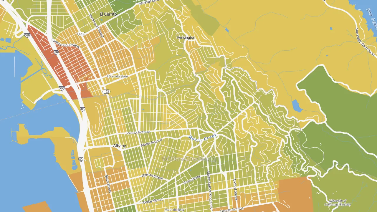 Thousand Oaks, Berkeley, CA Map of Vehicle Theft Rates
