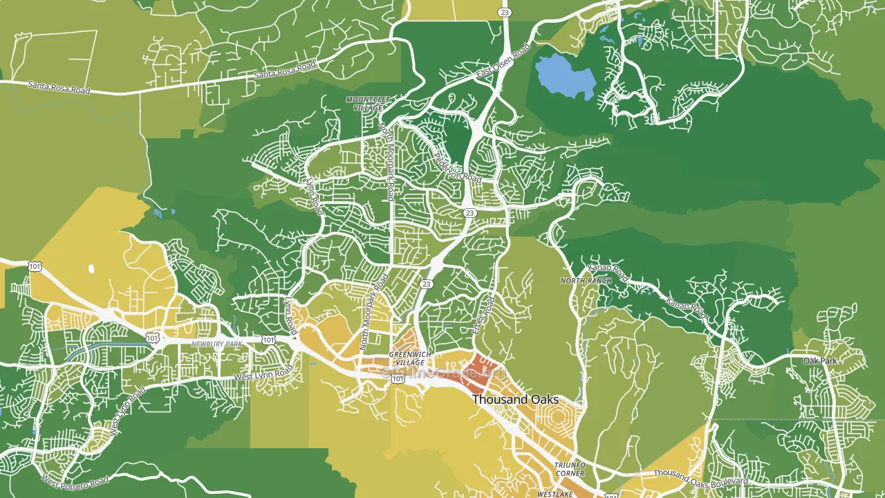 Thousand Oaks, CA Map of Vehicle Theft Rates