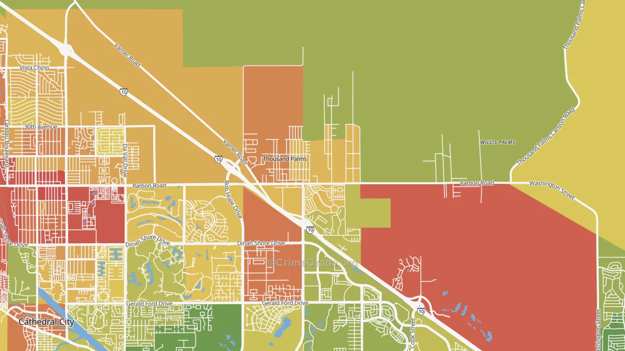 Thousand Palms, CA Map of Vehicle Theft Rates