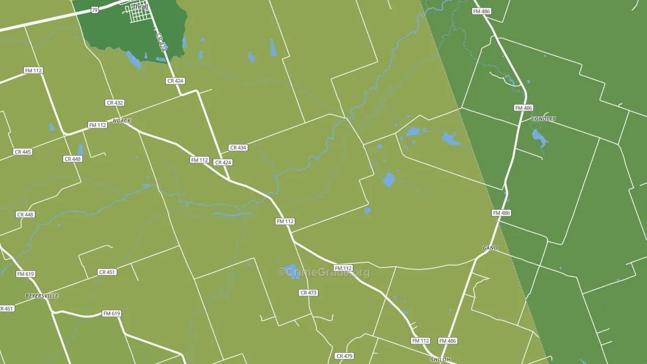 Thrall, TX Map of Vehicle Theft Rates