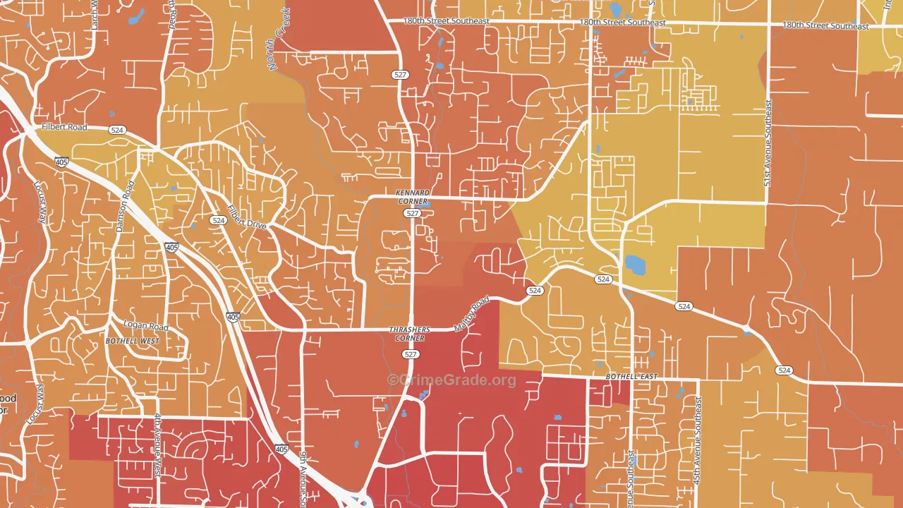 Thrasher's Corner-Red Hawk, Bothell, WA Map of Vehicle Theft Rates