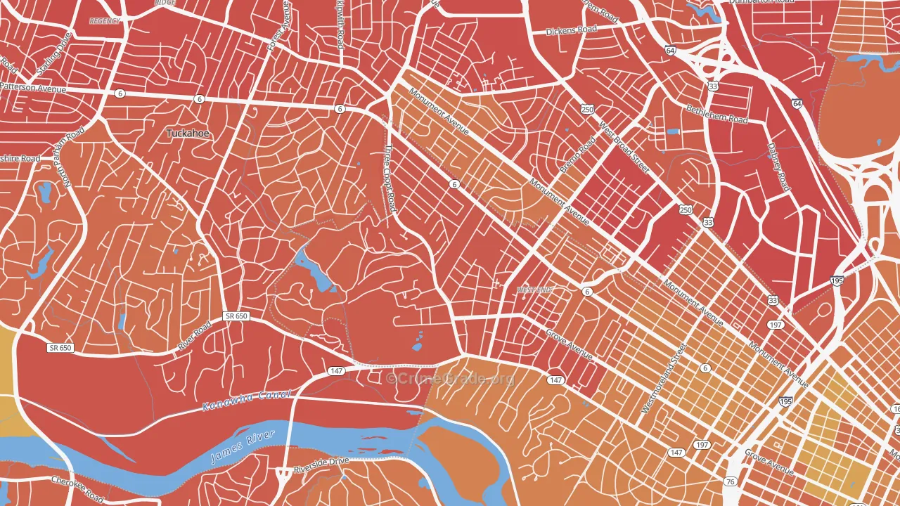 Three Chopt, Richmond, VA Map of Vehicle Theft Rates