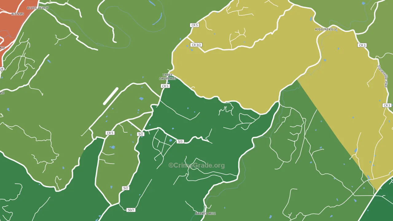 Three Churches, WV Map of Vehicle Theft Rates
