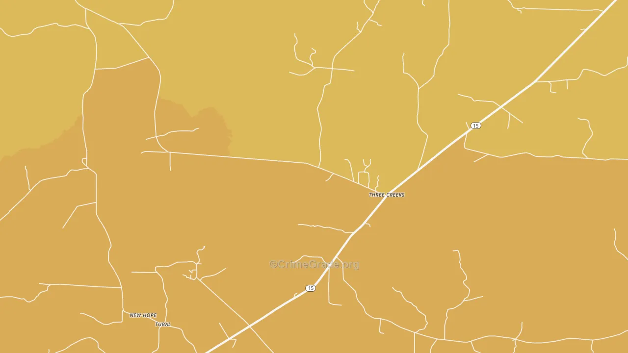 Three Creeks, AR Map of Vehicle Theft Rates