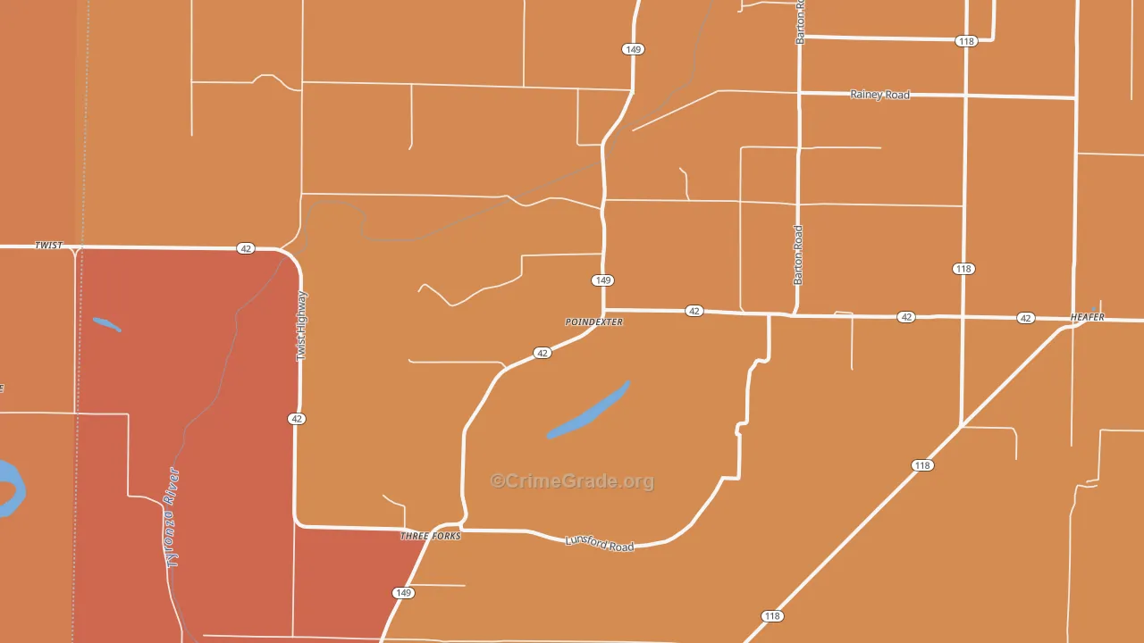 Three Forks, AR Map of Vehicle Theft Rates