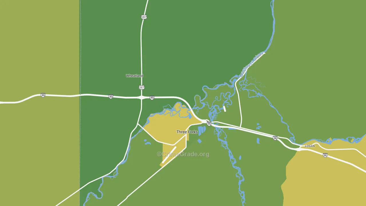 Three Forks, MT Map of Vehicle Theft Rates