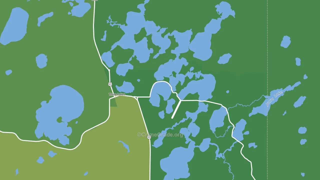 Three Lakes, WI Map of Vehicle Theft Rates