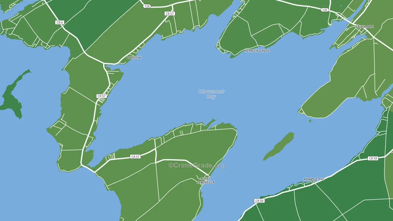 Three Mile Bay, NY Map of Vehicle Theft Rates