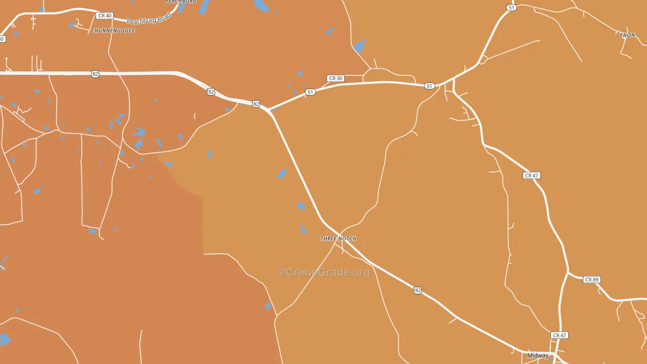 Three Notch, AL Map of Vehicle Theft Rates