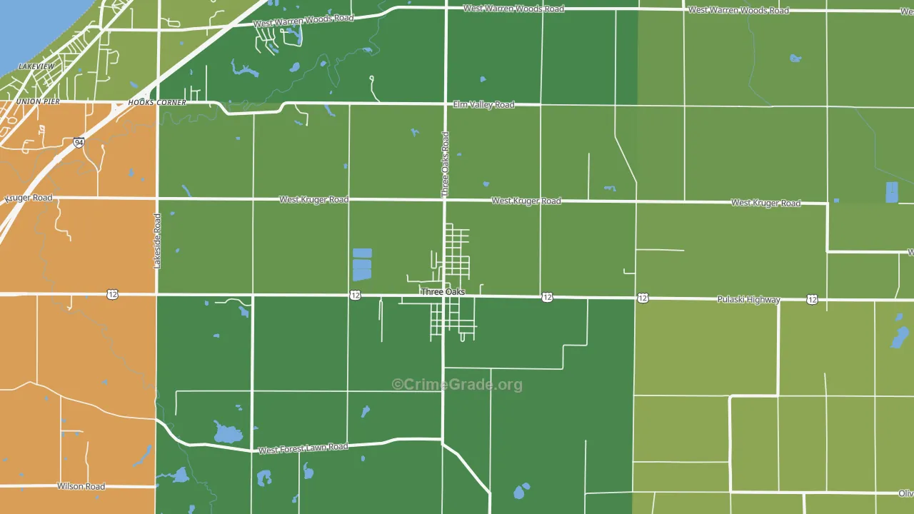 Three Oaks, MI Map of Vehicle Theft Rates