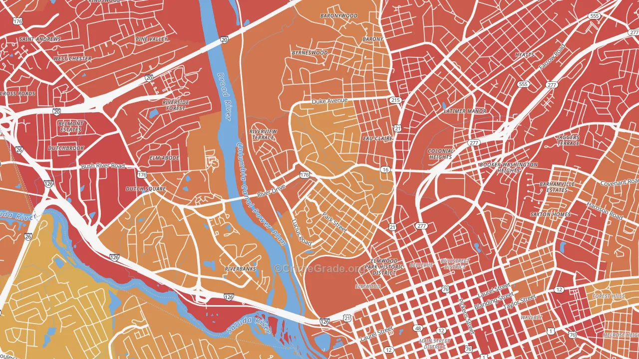 Three Points, Columbia, SC Map of Vehicle Theft Rates