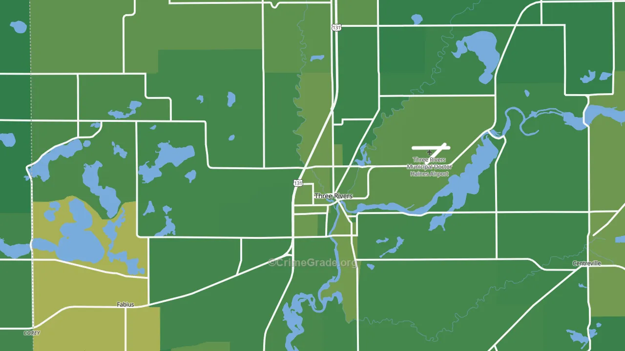 Three Rivers, MI Map of Vehicle Theft Rates