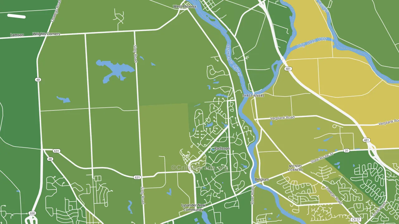 Three Rivers, NY Map of Vehicle Theft Rates