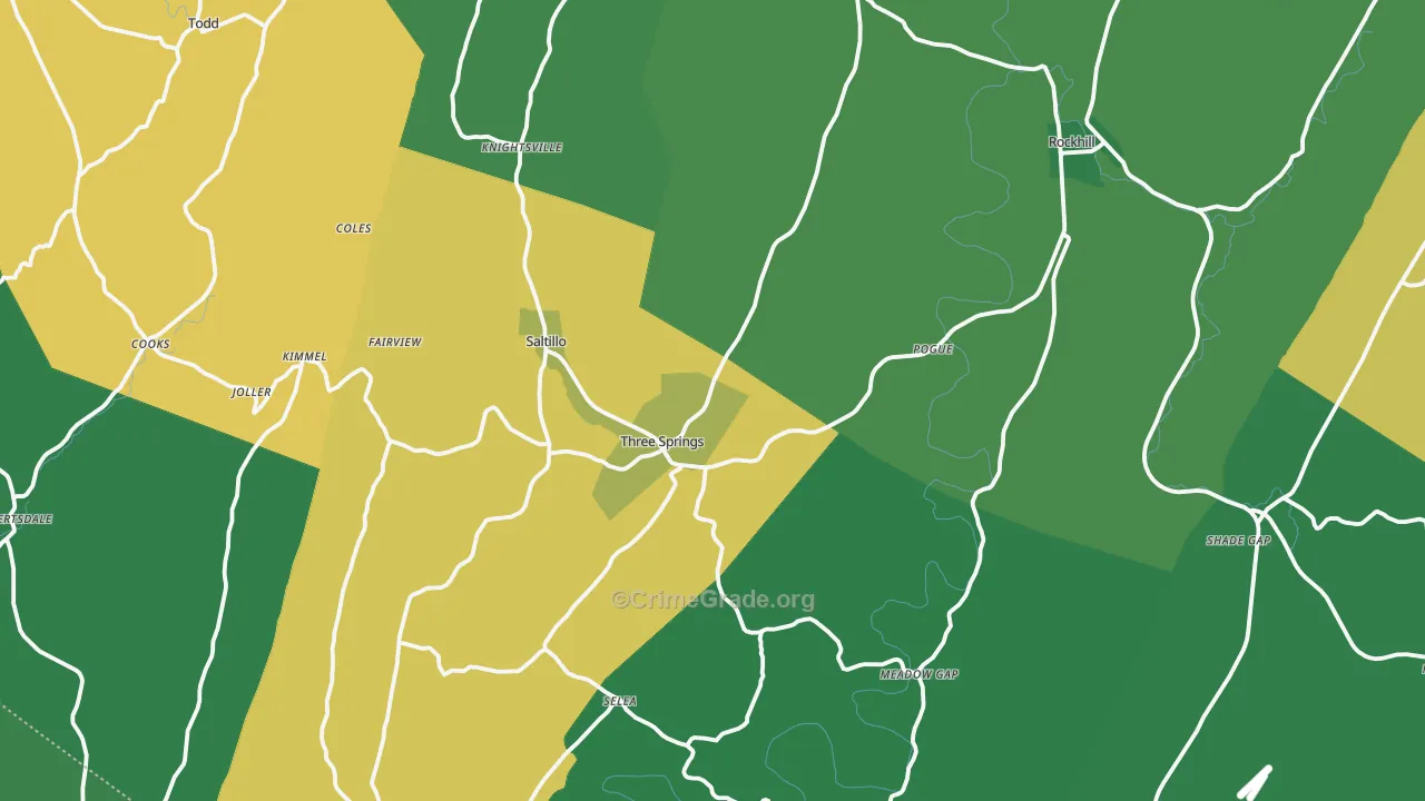 Three Springs, PA Map of Vehicle Theft Rates