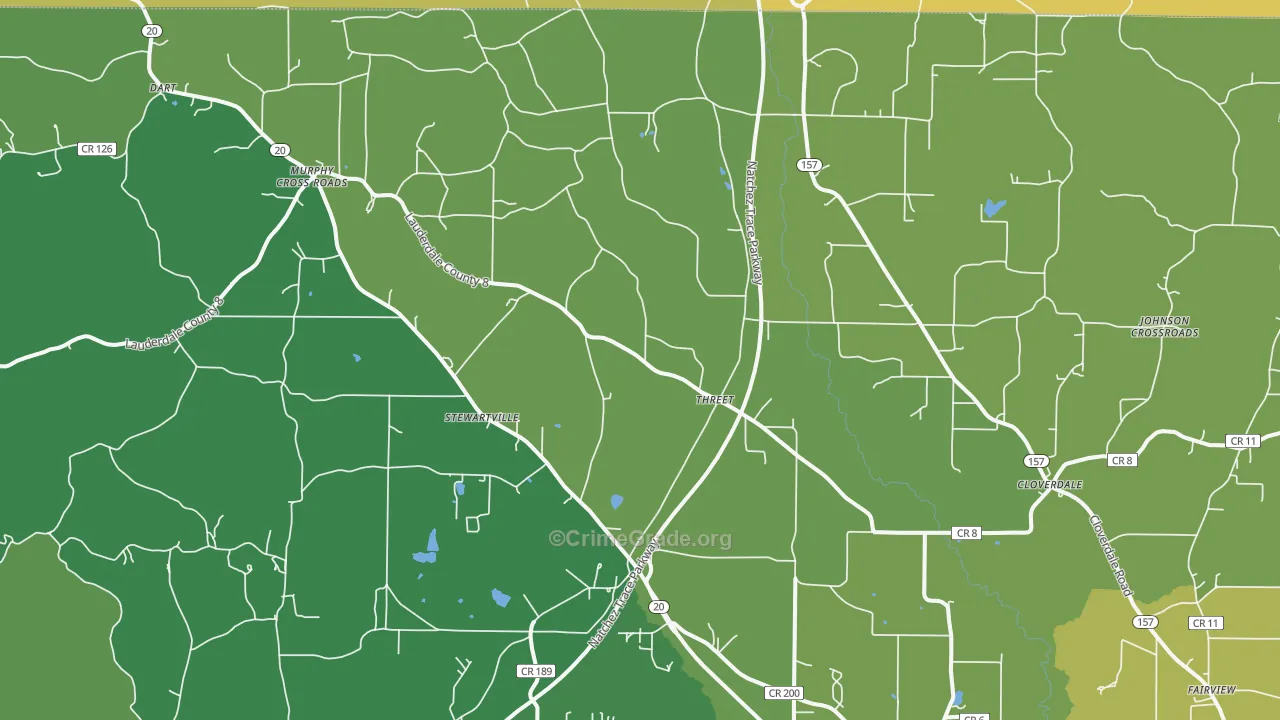Threet, AL Map of Vehicle Theft Rates