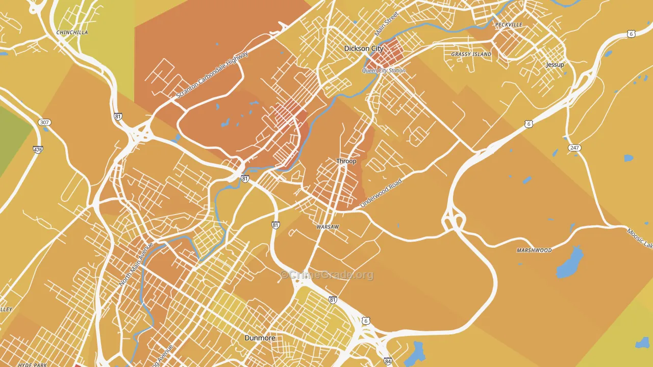 Throop, PA Map of Vehicle Theft Rates