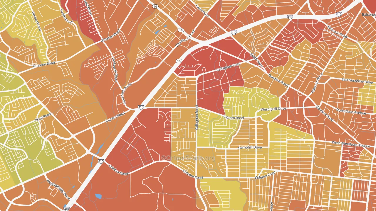 Thunderbird Hills, San Antonio, TX Map of Vehicle Theft Rates