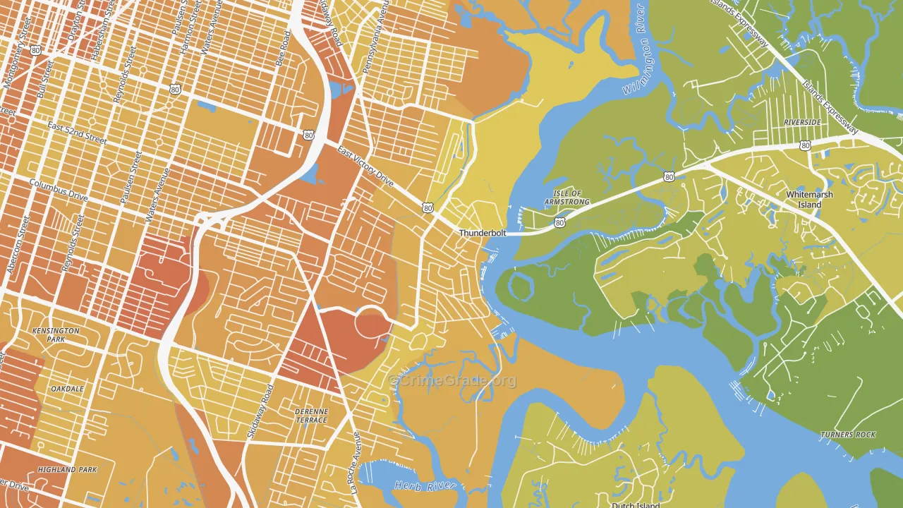 Thunderbolt, GA Map of Vehicle Theft Rates