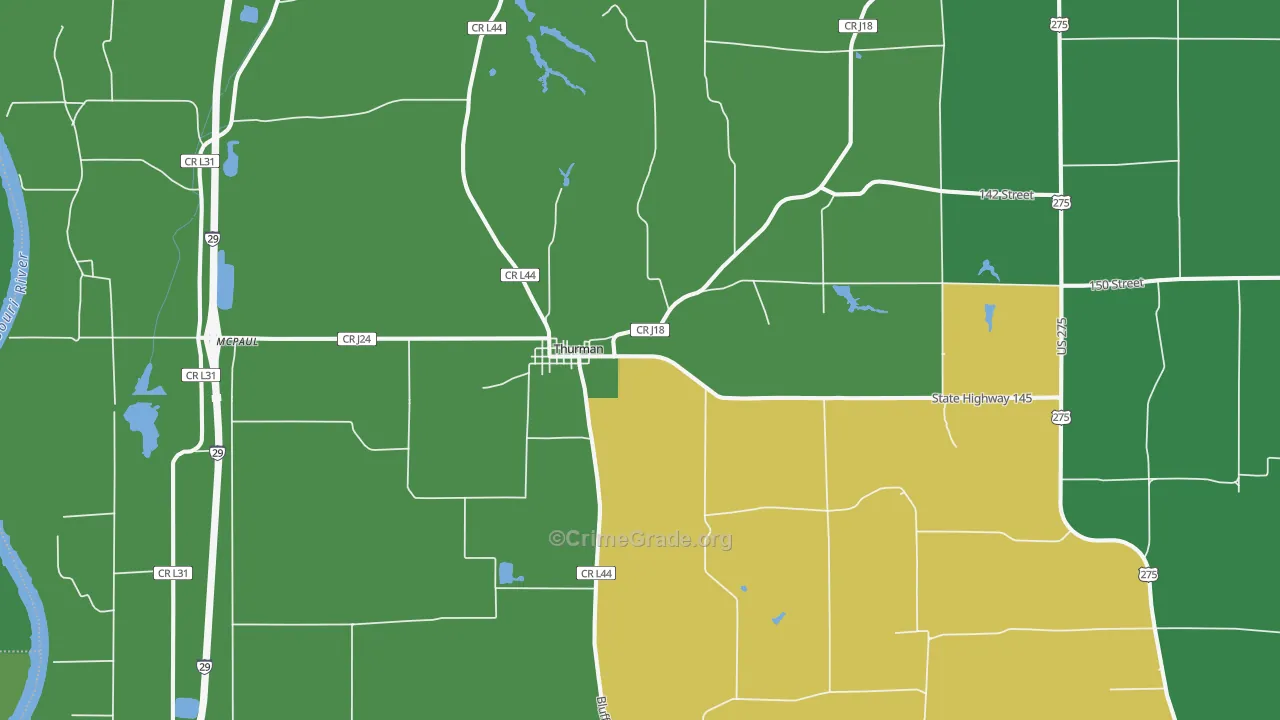 Thurman, IA Map of Vehicle Theft Rates