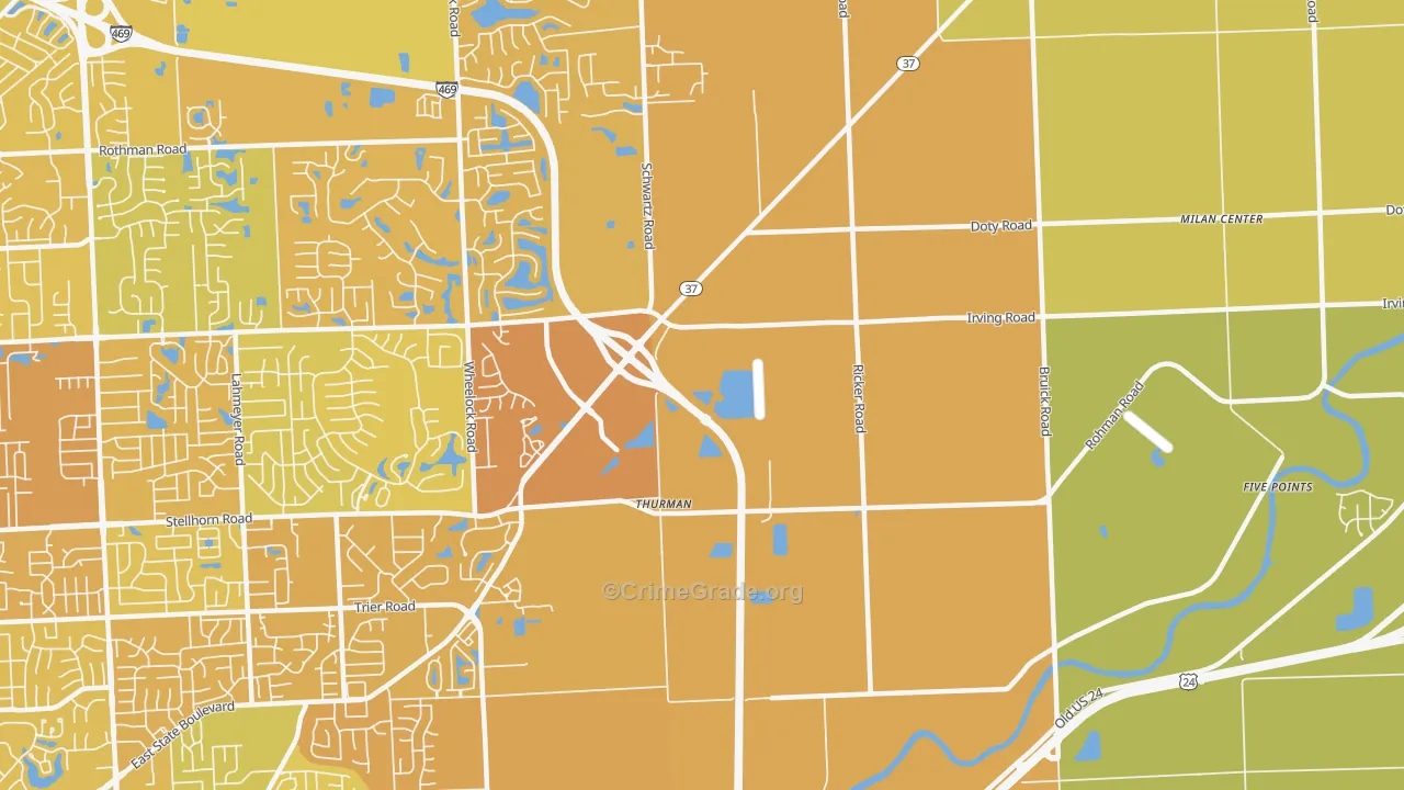 Thurman, IN Map of Vehicle Theft Rates