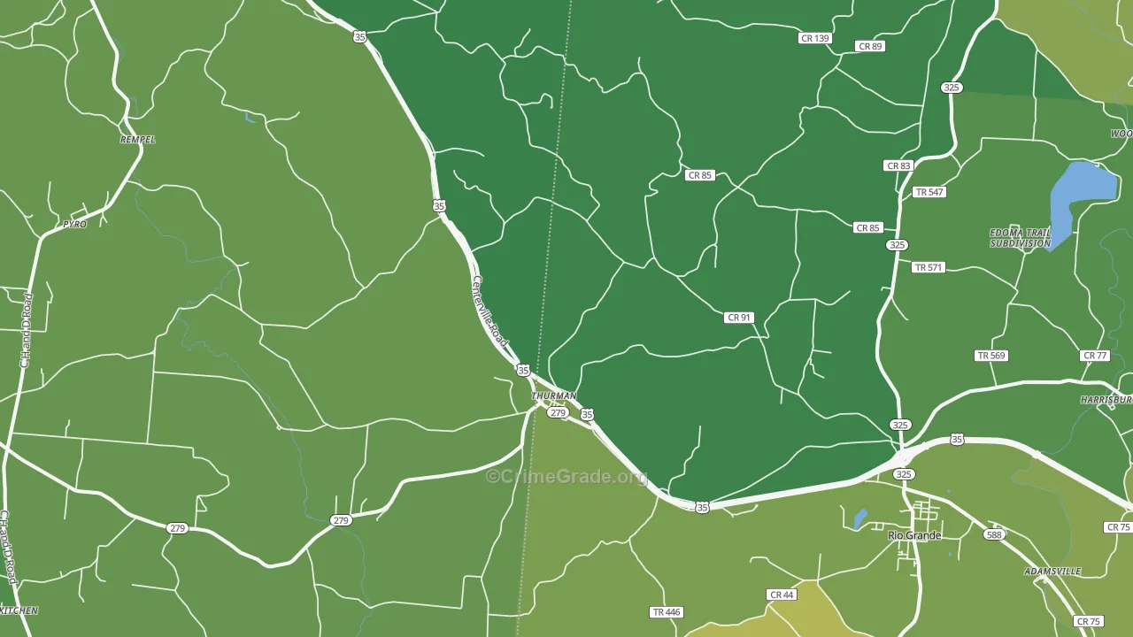 Thurman, OH Map of Vehicle Theft Rates