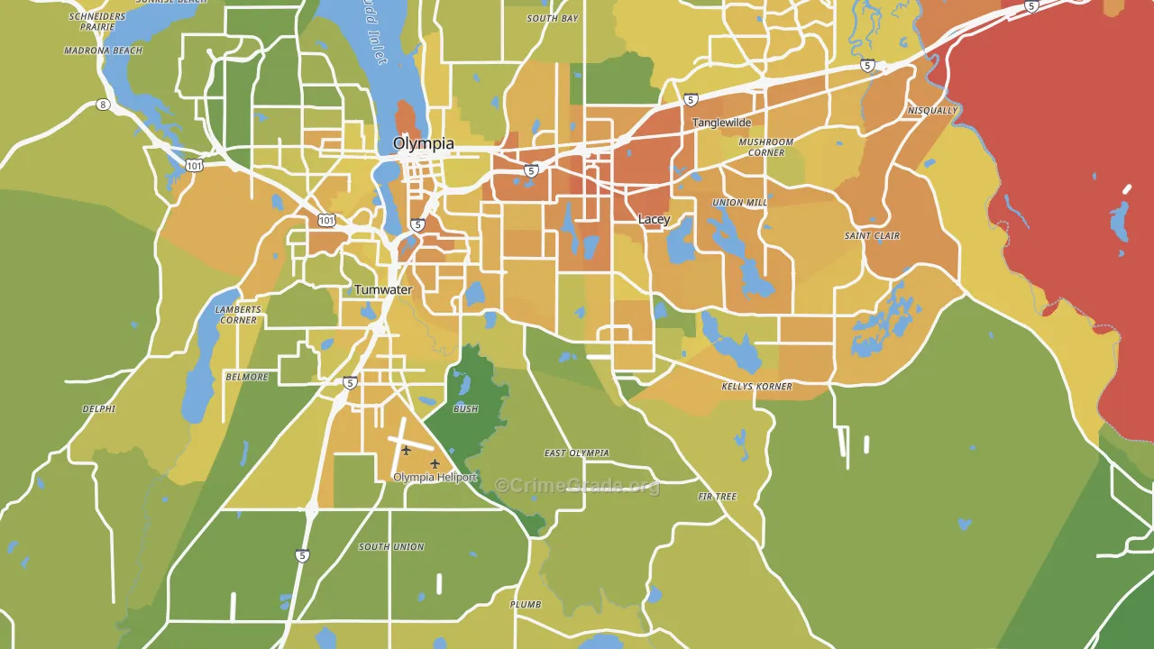 Thurston County, WA Map of Vehicle Theft Rates