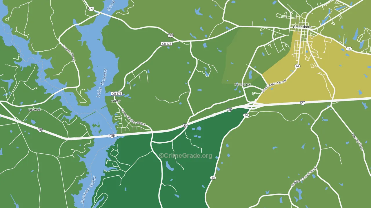 Thurston, GA Map of Vehicle Theft Rates
