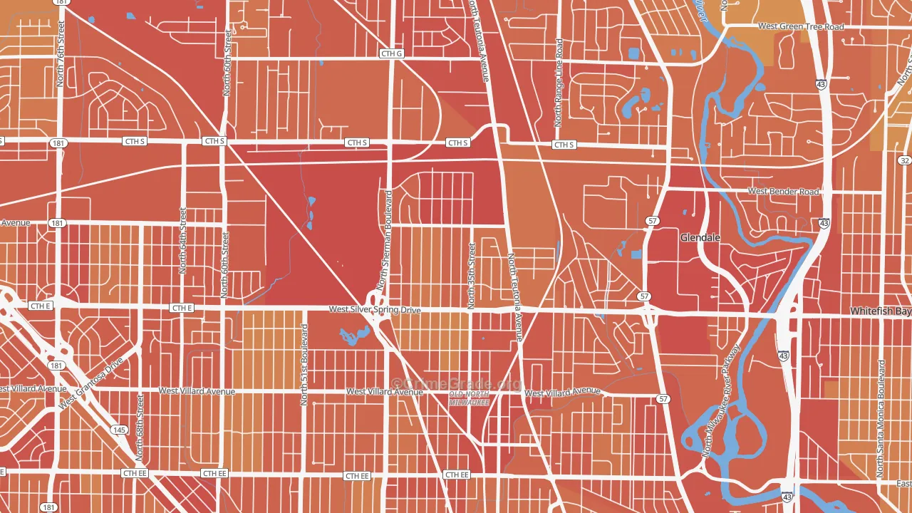 Thurston Woods, Milwaukee, WI Map of Vehicle Theft Rates
