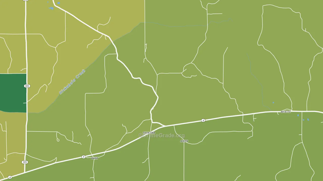 Thyatira, MS Map of Vehicle Theft Rates