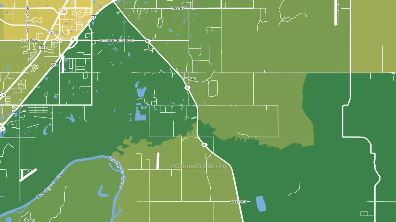 Tiawah, OK Map of Vehicle Theft Rates