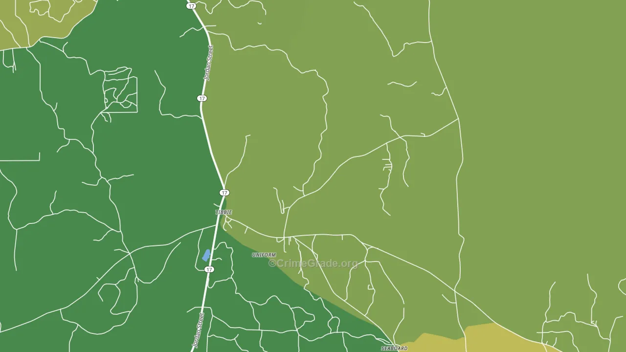 Tibbie, AL Map of Vehicle Theft Rates