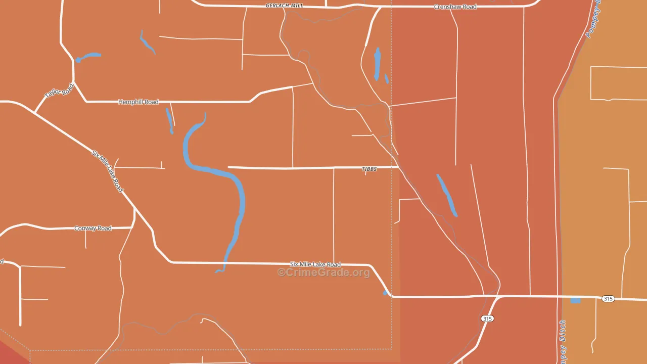 Tibbs, MS Map of Vehicle Theft Rates