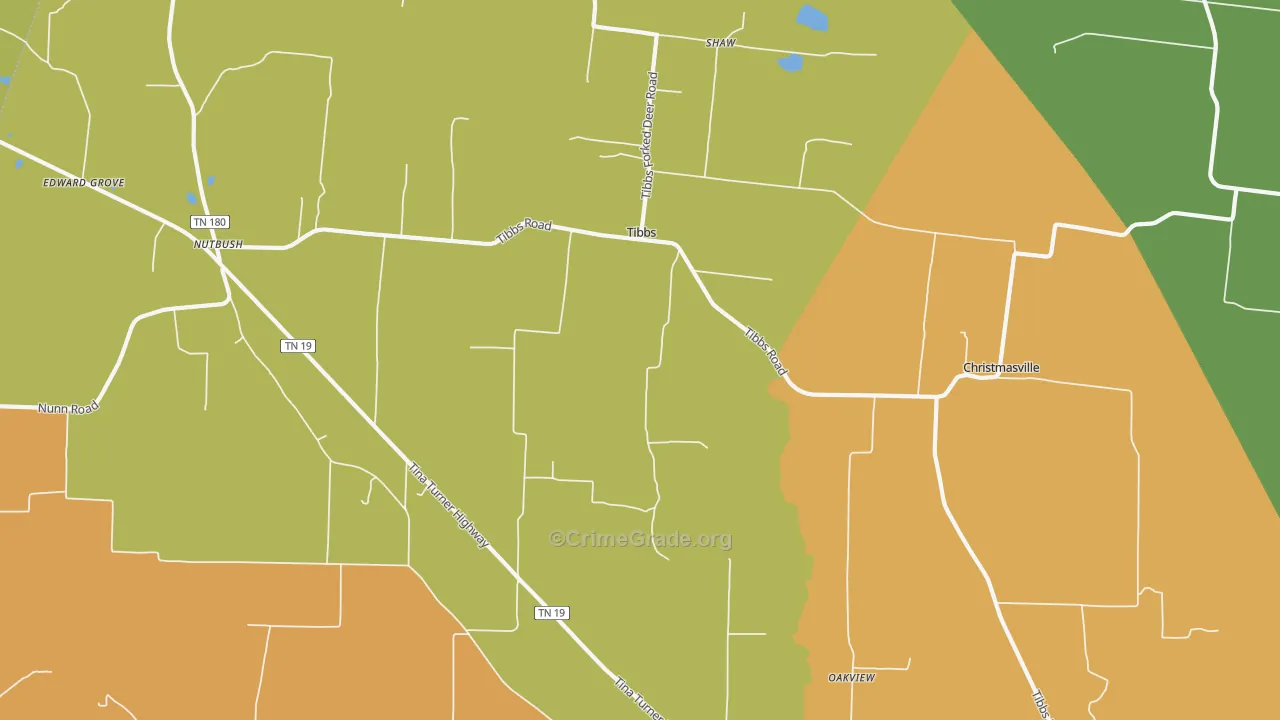 Tibbs, TN Map of Vehicle Theft Rates