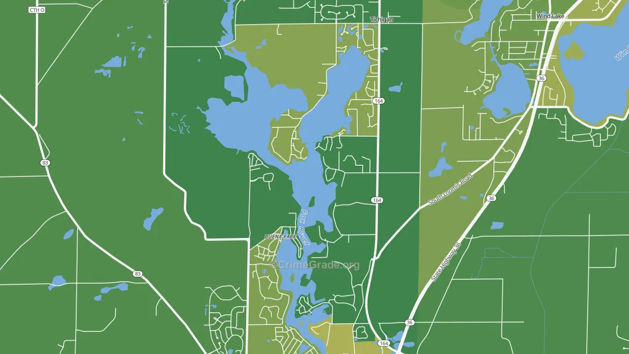 Tichigan, WI Map of Vehicle Theft Rates