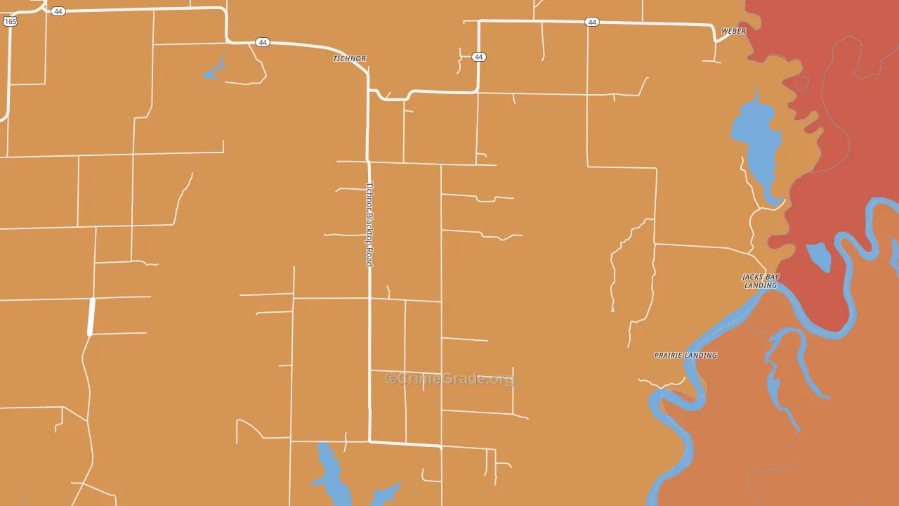 Tichnor, AR Map of Vehicle Theft Rates