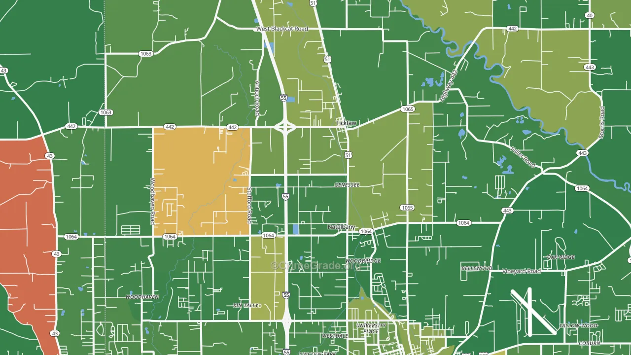 Tickfaw, LA Map of Vehicle Theft Rates