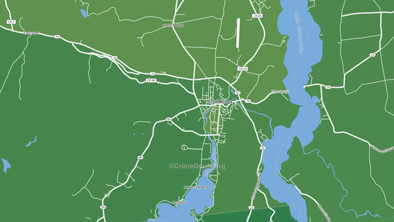 Ticonderoga, NY Map of Vehicle Theft Rates