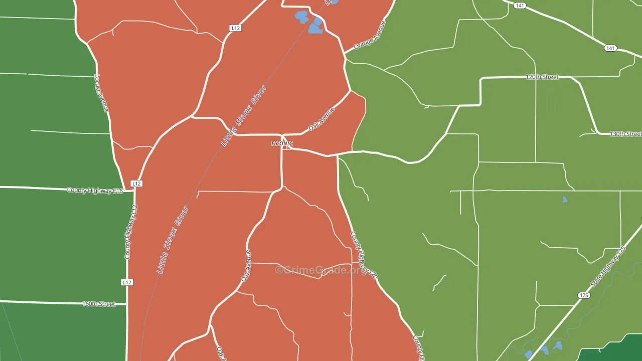 Ticonic, IA Map of Vehicle Theft Rates
