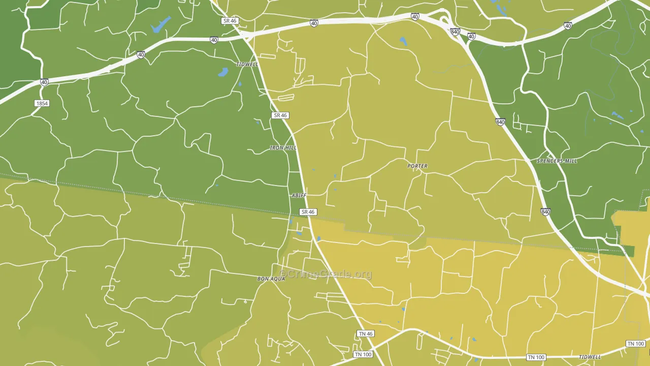 Tidwell, TN Map of Vehicle Theft Rates
