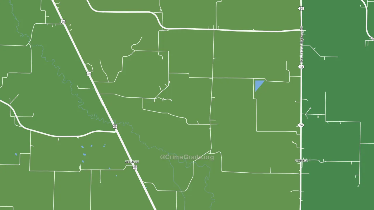 Tidwell, TX Map of Vehicle Theft Rates
