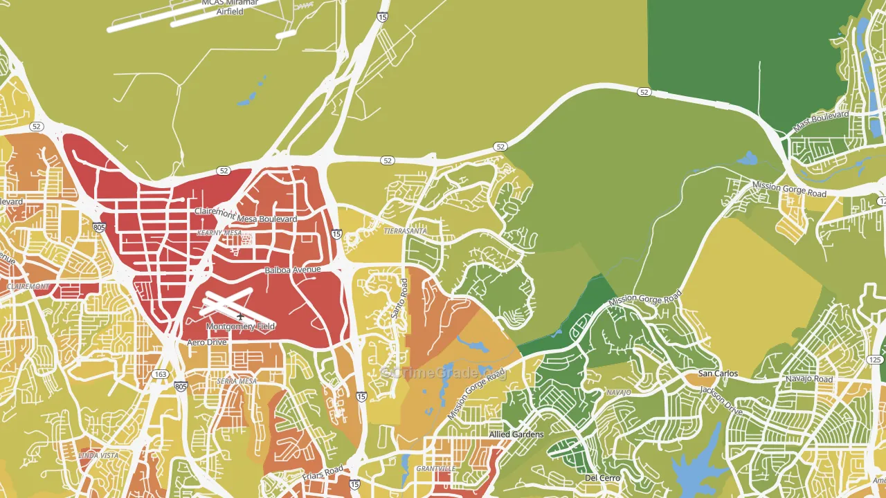 Tierrasanta, San Diego, CA Map of Vehicle Theft Rates