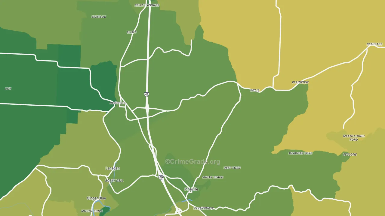 Tiff City, MO Map of Vehicle Theft Rates