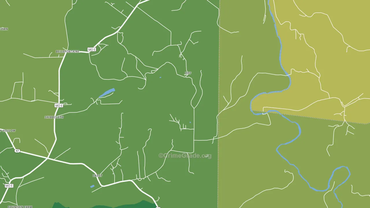 Tiff, MO Map of Vehicle Theft Rates