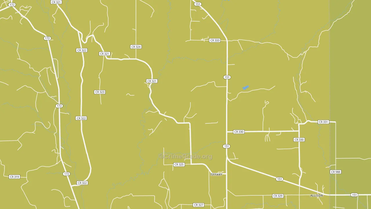 Tiffany, CO Map of Vehicle Theft Rates