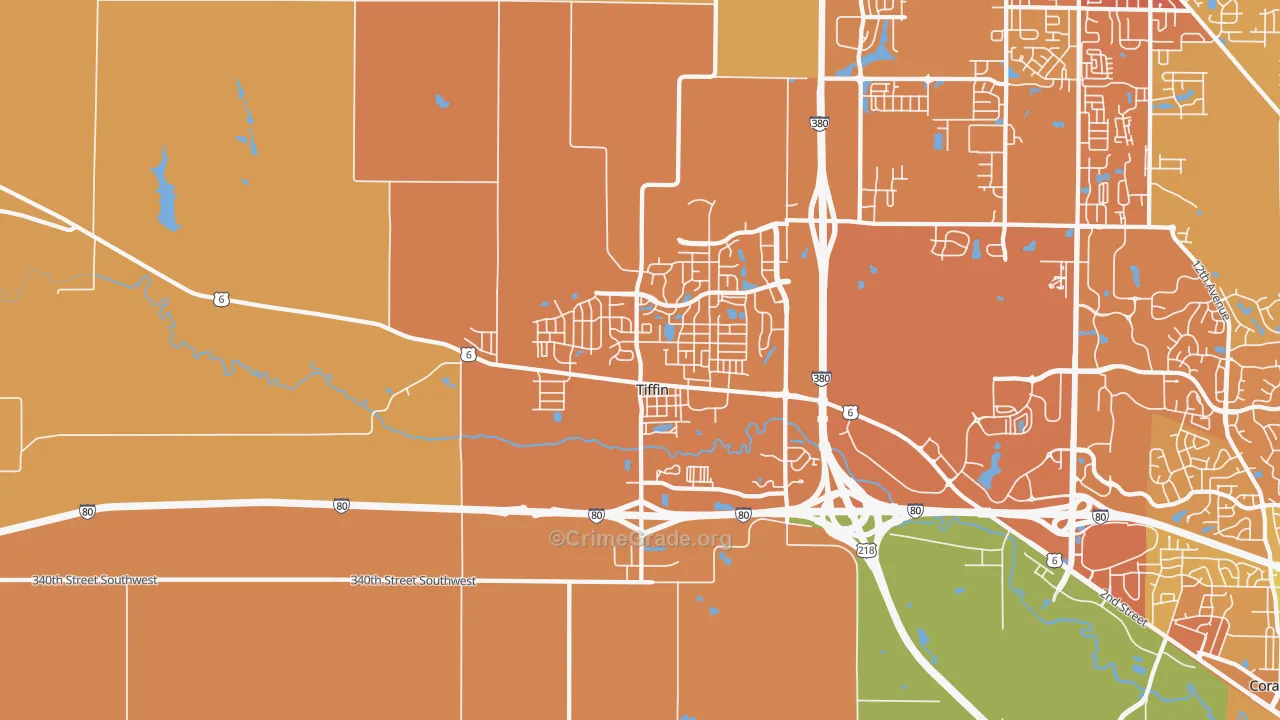 Tiffin, IA Map of Vehicle Theft Rates