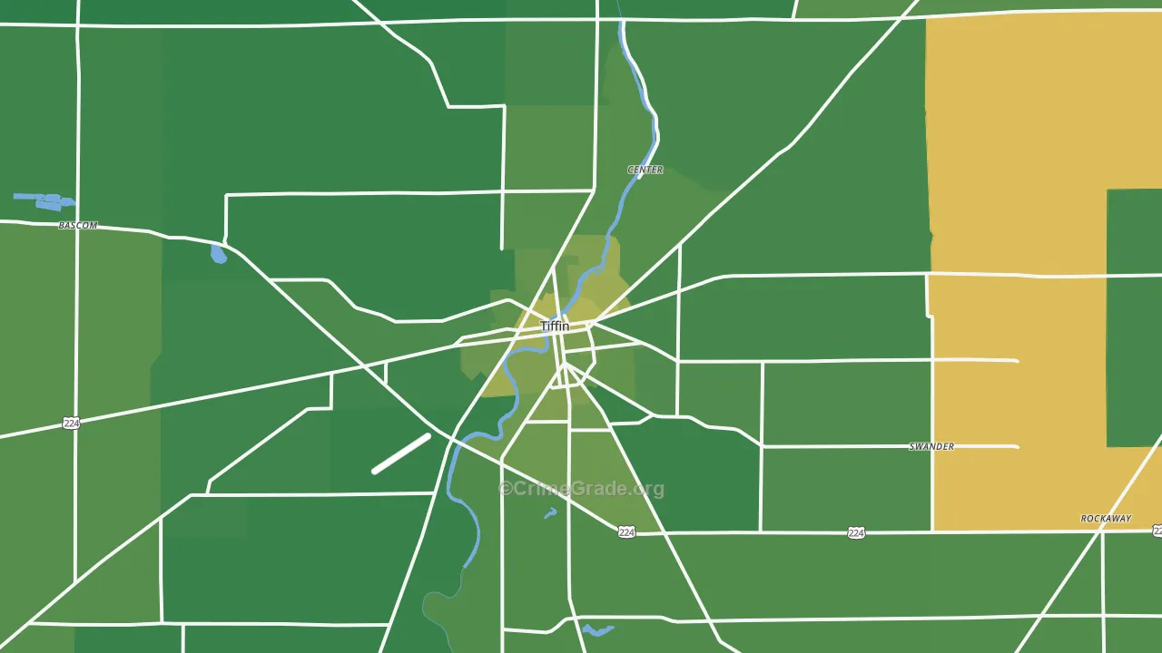 Tiffin, OH Map of Vehicle Theft Rates