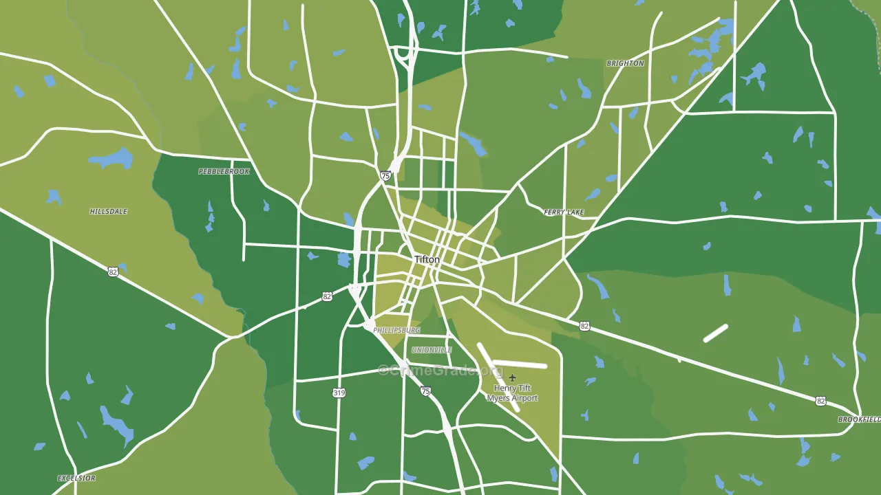 Tifton, GA Map of Vehicle Theft Rates