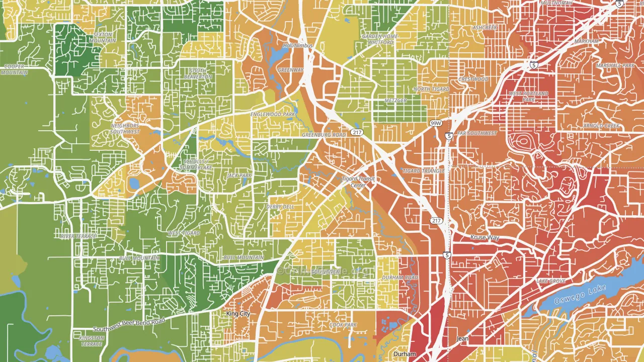 Tigard, OR Map of Vehicle Theft Rates