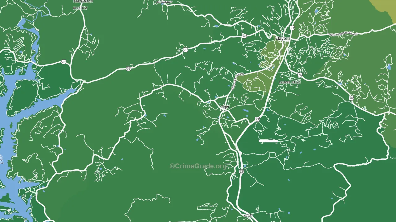 Tiger, GA Map of Vehicle Theft Rates